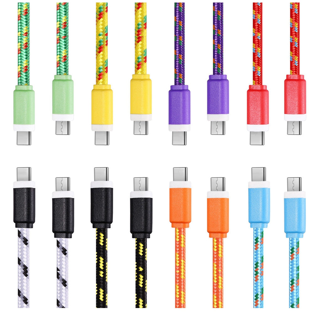 1M Type C to Type C Colorful Nylon Braided Type-C Transfer Data Sync Cable Charging Cord Line