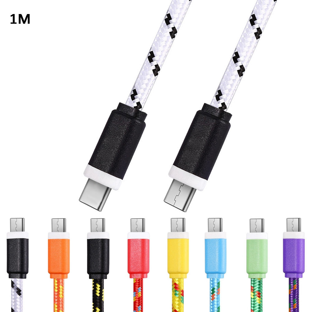 1M Type C to Type C Colorful Nylon Braided Type-C Transfer Data Sync Cable Charging Cord Line