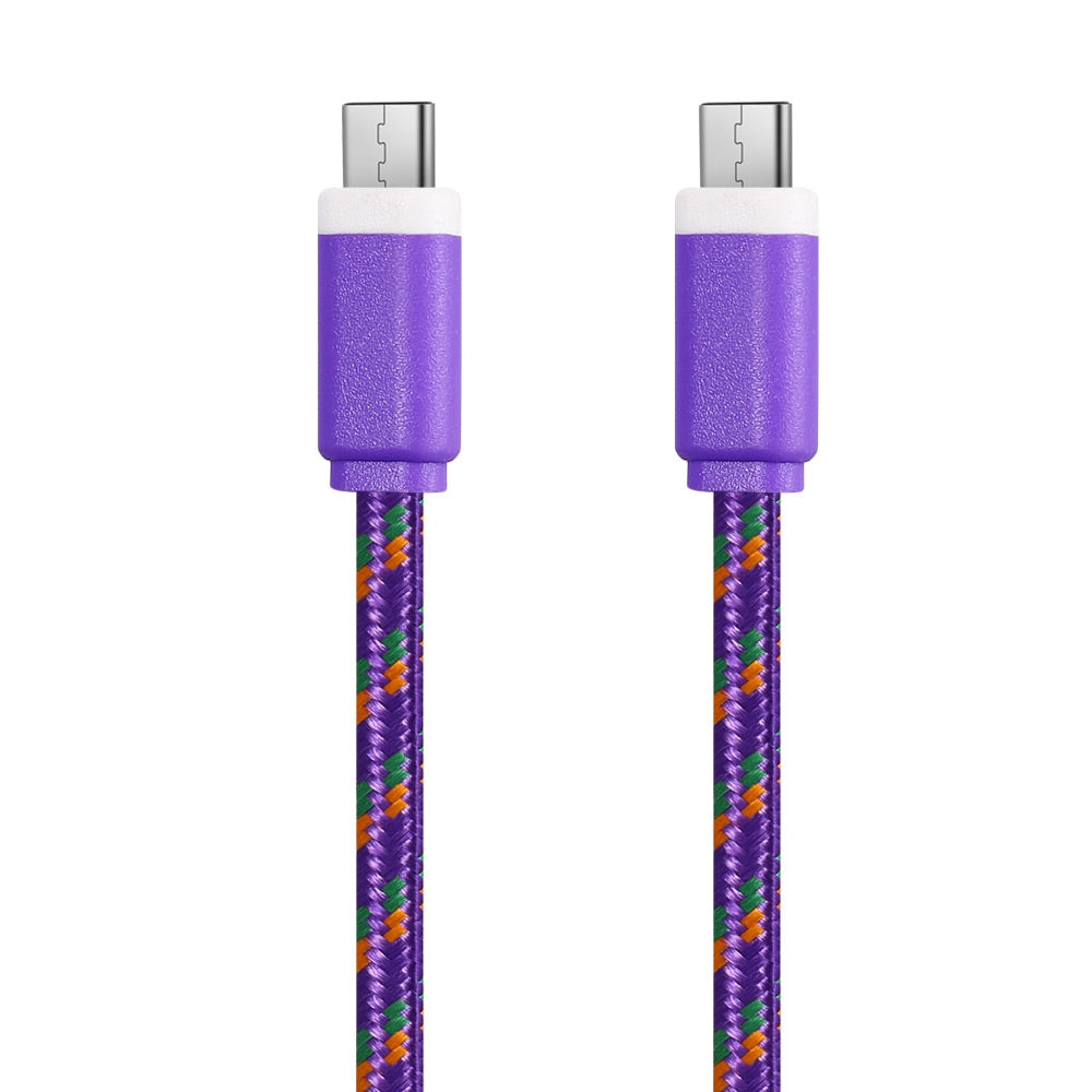 2M Type C to Type C Colorful Nylon Braided Type-C Transfer Data Sync Cable Charging Cord Line