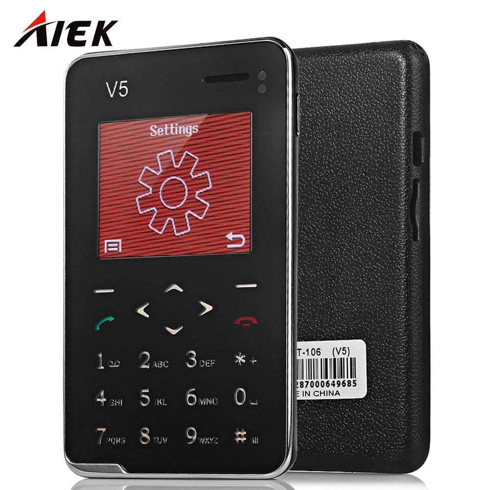 AIEK V5 1.8 inch Ultra-thin Quad Band Card Phone Bluetooth 3.0 FM Audio Player