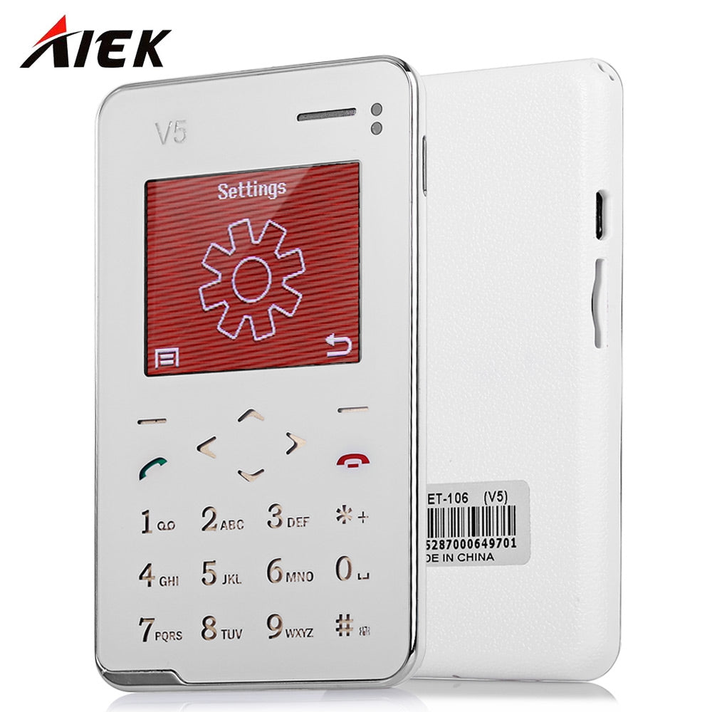 AIEK V5 1.8 inch Ultra-thin Quad Band Card Phone Bluetooth 3.0 FM Audio Player