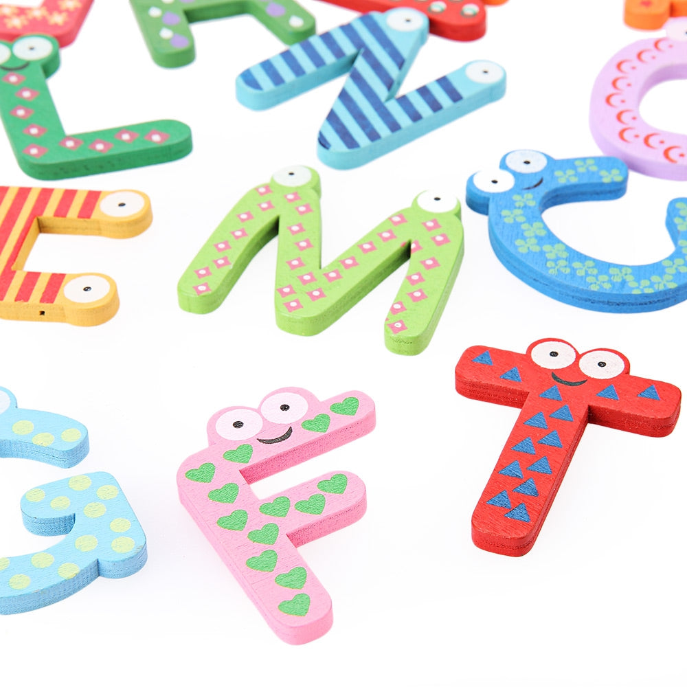 26Pcs Colorful Wooden Cartoon Letter Fridge Magnet Educational Kids Toys
