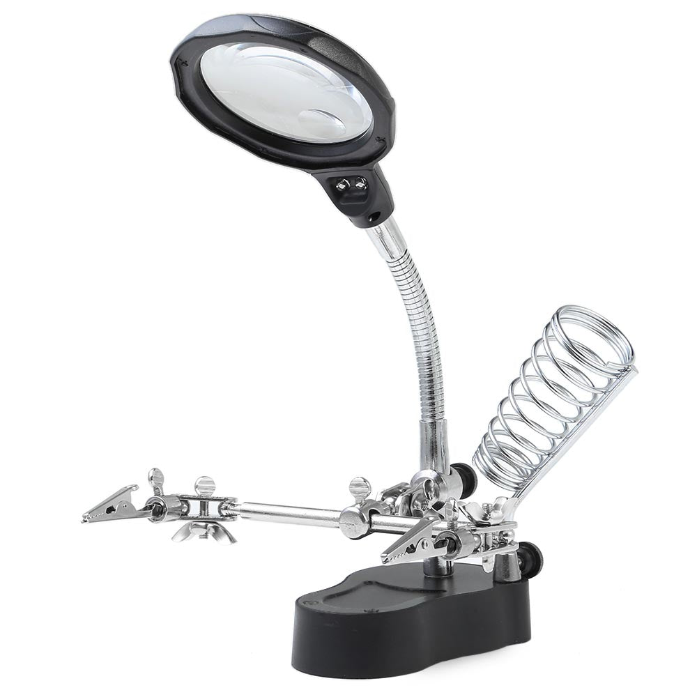 3.5X 12X Magnification Clip-on  Soldering Stand Magnifier  with 2 Auxiliary 2 LED Light
