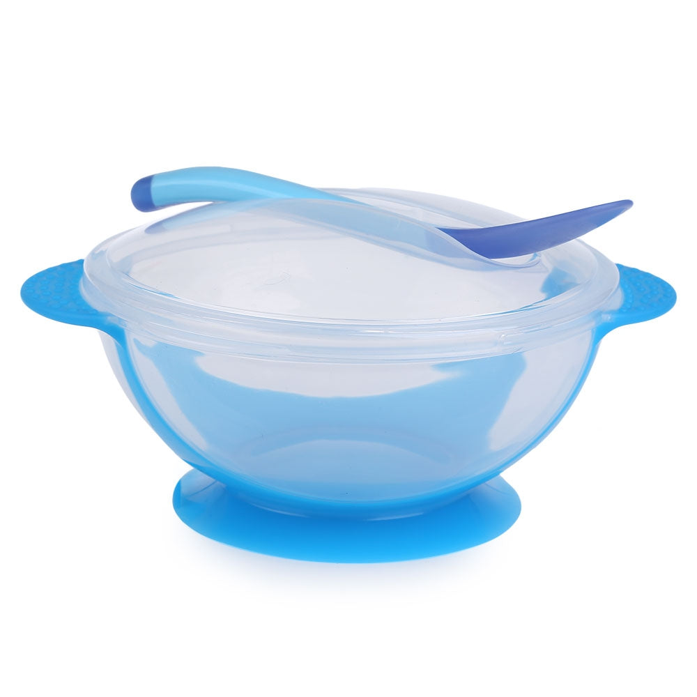 2pcs Bright Color Bowl with Suction Cup Assist Transparent Cover Temperature Sensing Spoon for B...