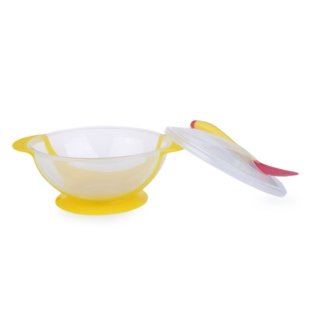 2pcs Bright Color Bowl with Suction Cup Assist Transparent Cover Temperature Sensing Spoon for B...