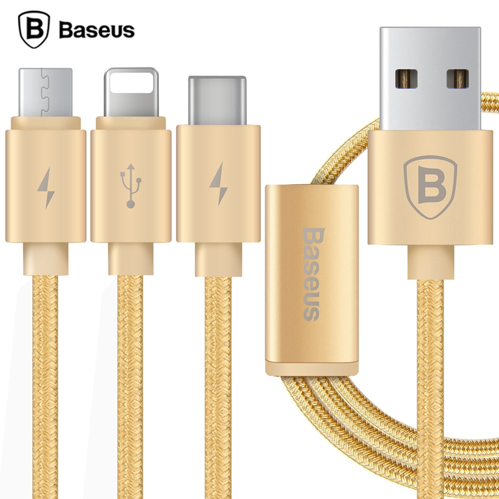 Baseus Portman Series 3 in 1 Charge Cable 1.2M Type-C Data Transfer Quick Charging Nylon Braided...