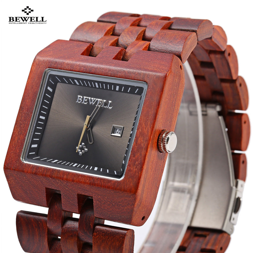 Bewell ZS - W017A Wood Men Watch Imported Quartz  Date Display