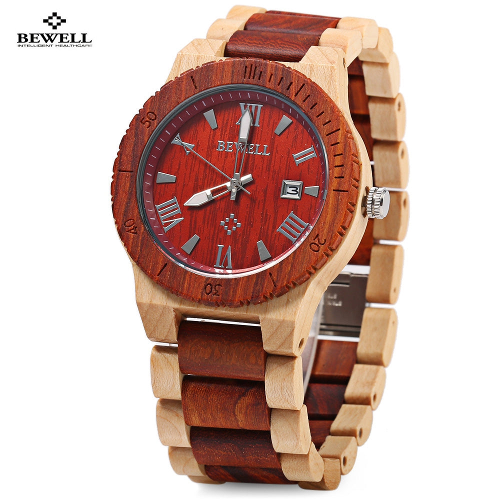 Bewell ZS - W109B Wood Men Watch Luminous Pointer Wooden Band Date Wristwatch