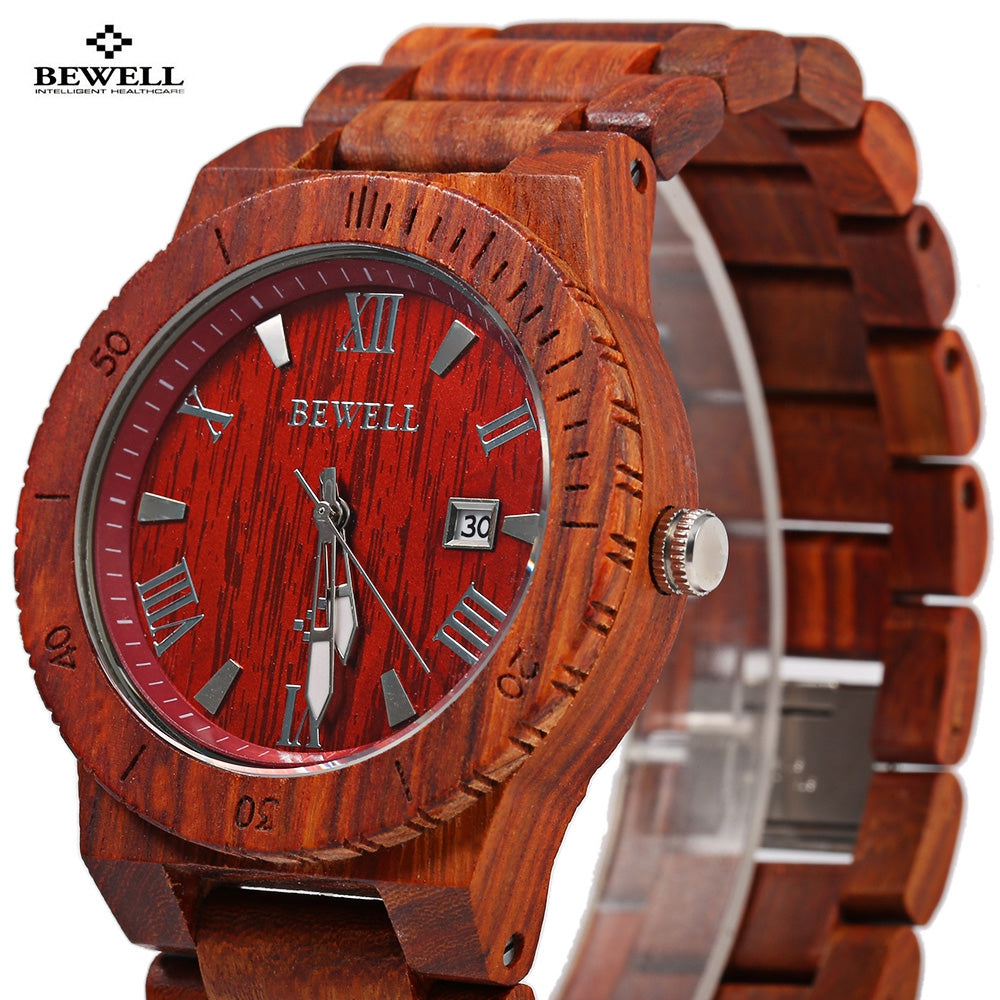 Bewell ZS - W109B Wood Men Watch Luminous Pointer Wooden Band Date Wristwatch