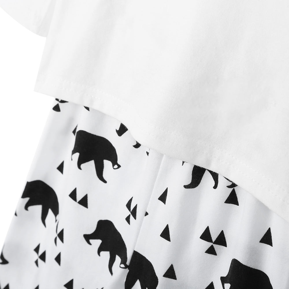 3pcs Casual V-Collar Long Sleeve Geometric Pattern Bear Printed Babies T-Shirt Long Pants  with Hat