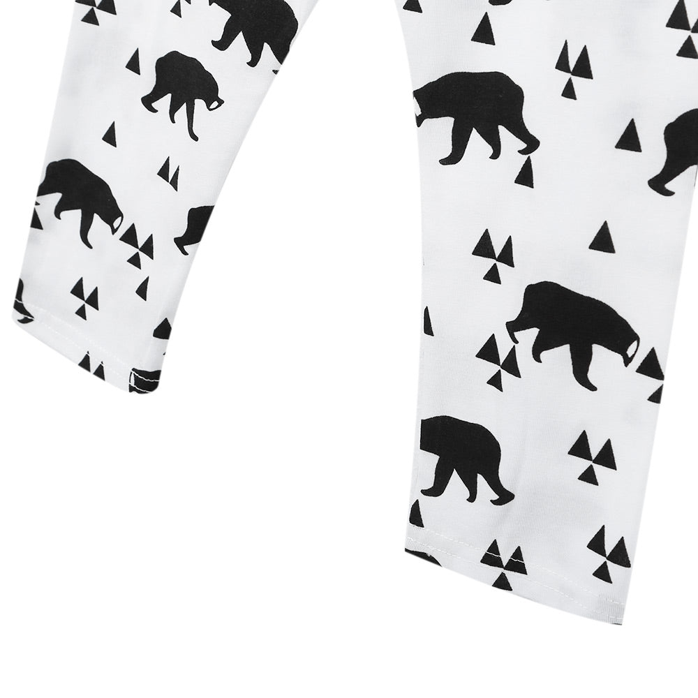 3pcs Casual V-Collar Long Sleeve Geometric Pattern Bear Printed Babies T-Shirt Long Pants  with Hat