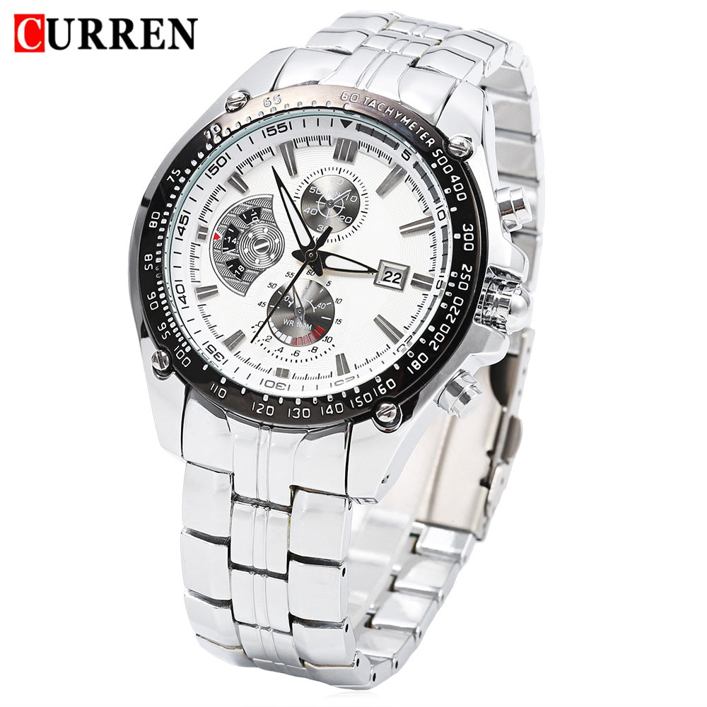 CURREN 8083 Male Quartz Watch Water Resistance Luminous Pointer Stainless Steel Band Wristwatch