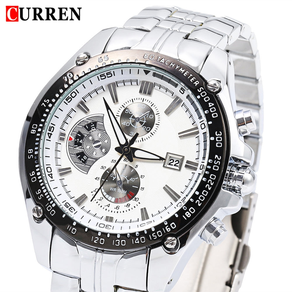 CURREN 8083 Male Quartz Watch Water Resistance Luminous Pointer Stainless Steel Band Wristwatch