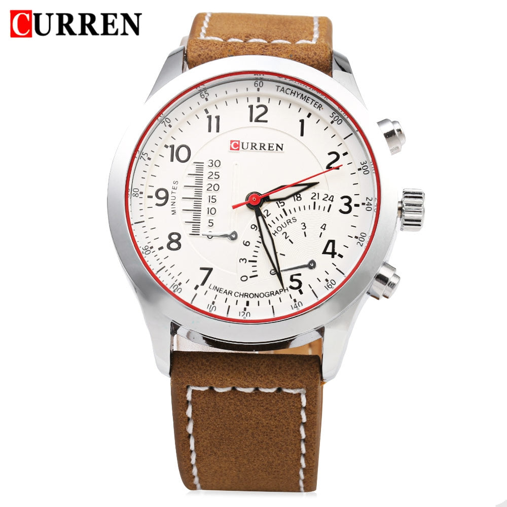 CURREN 8152 Male Quartz Watch Luminous Pointer Water Resistance Leather Band Sport Wristwatch