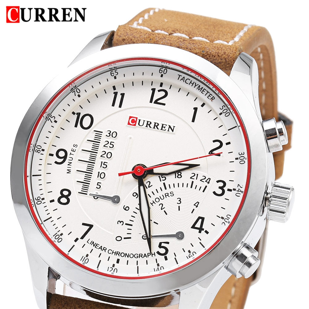 CURREN 8152 Male Quartz Watch Luminous Pointer Water Resistance Leather Band Sport Wristwatch