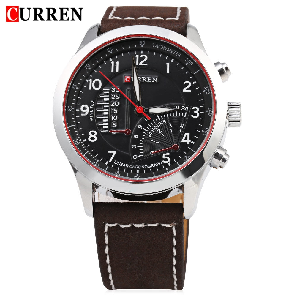 CURREN 8152 Male Quartz Watch Luminous Pointer Water Resistance Leather Band Sport Wristwatch