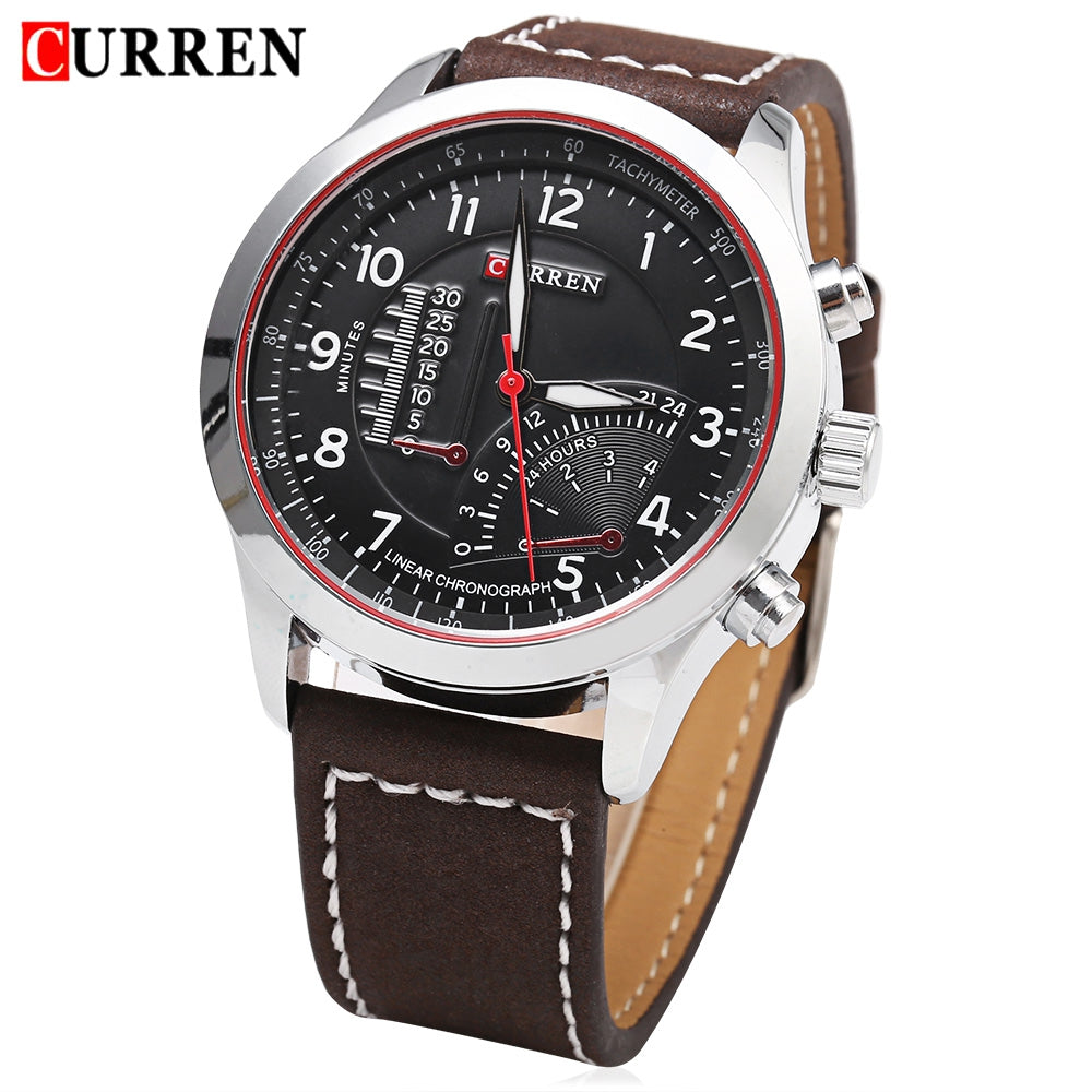 CURREN 8152 Male Quartz Watch Luminous Pointer Water Resistance Leather Band Sport Wristwatch