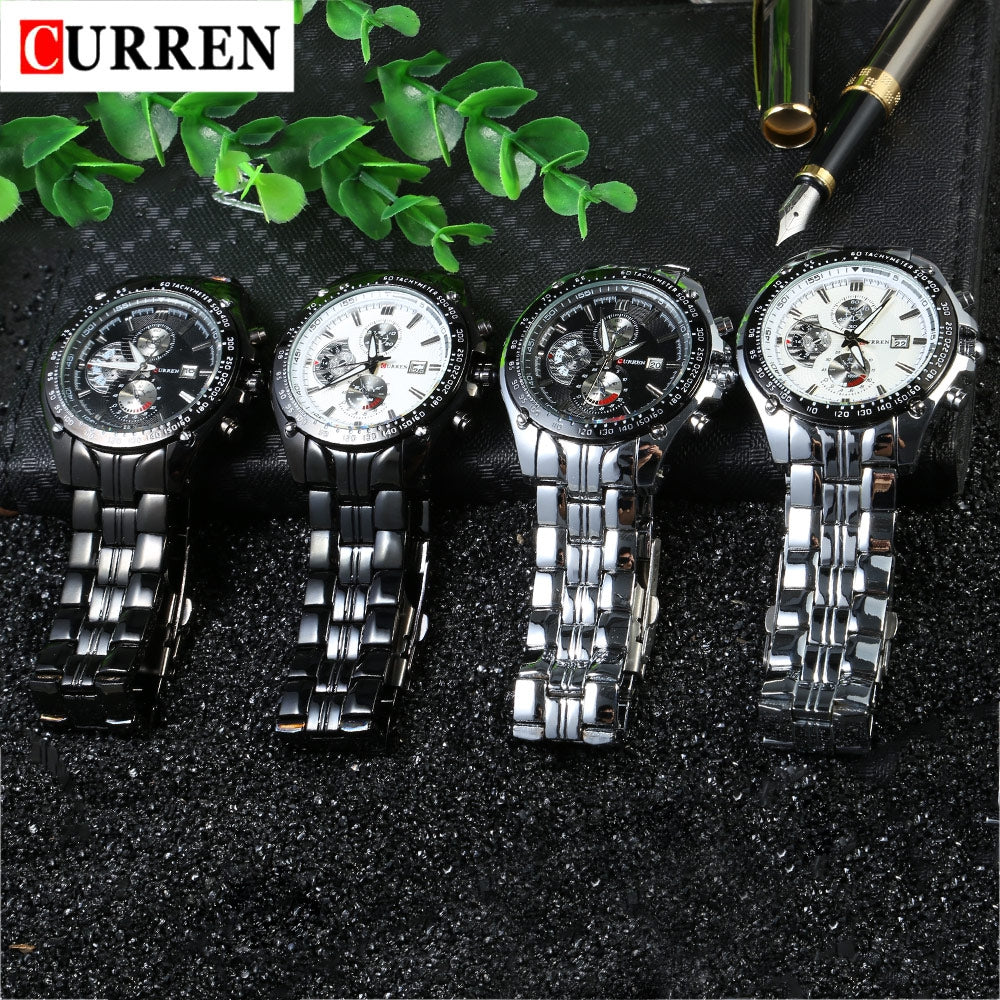 CURREN 8083 Male Quartz Watch Water Resistance Luminous Pointer Stainless Steel Band Wristwatch