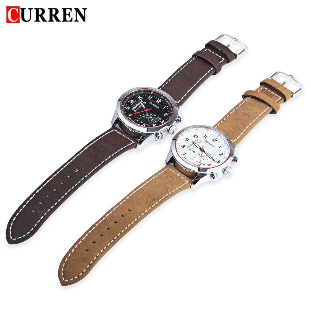 CURREN 8152 Male Quartz Watch Luminous Pointer Water Resistance Leather Band Sport Wristwatch