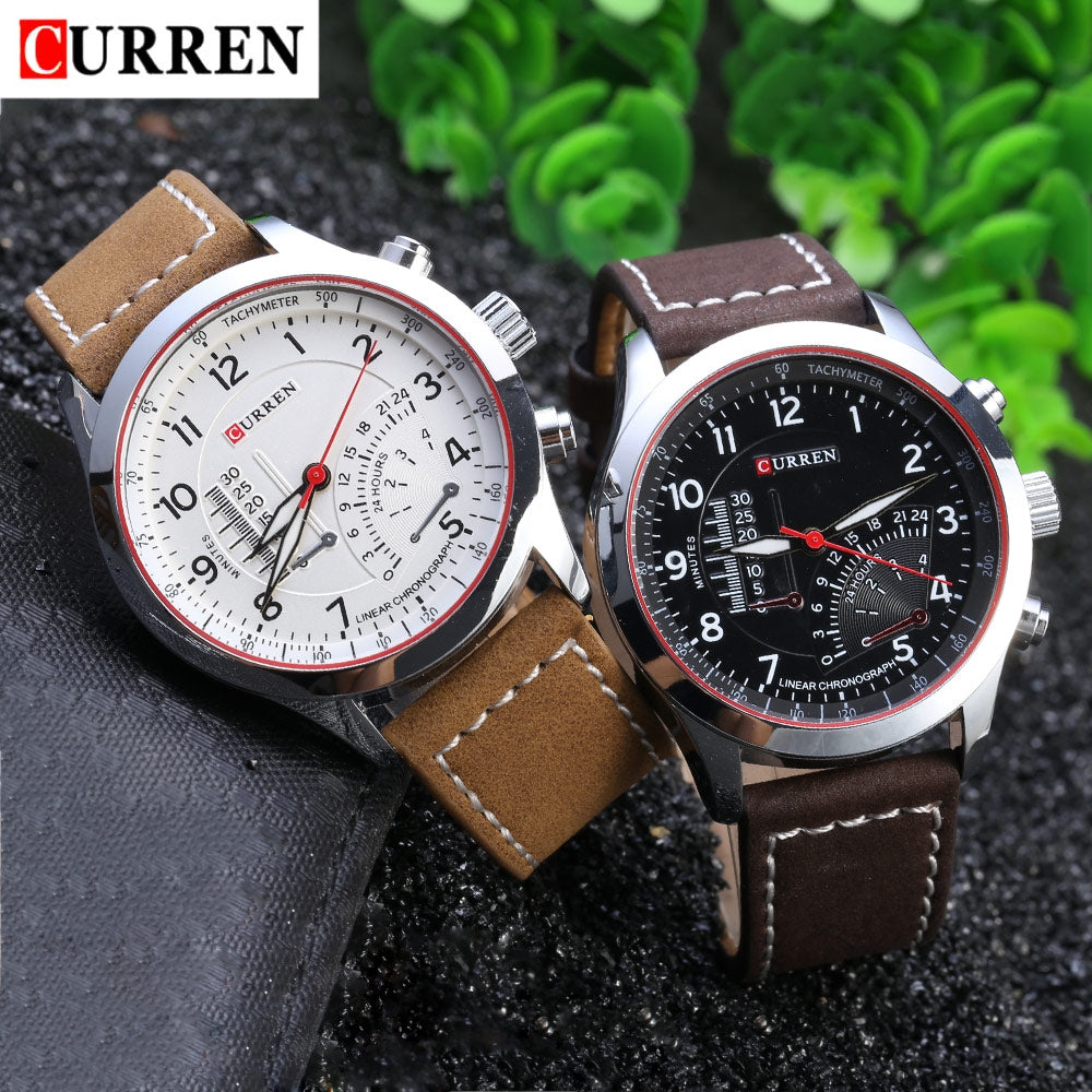 CURREN 8152 Male Quartz Watch Luminous Pointer Water Resistance Leather Band Sport Wristwatch