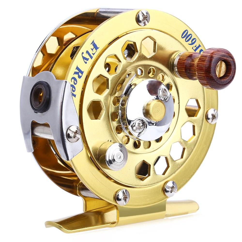 BF600 Metal Fly Reel Fishing Tackle Gold Disk Drag Ocean Lake Stream Pool Accessory