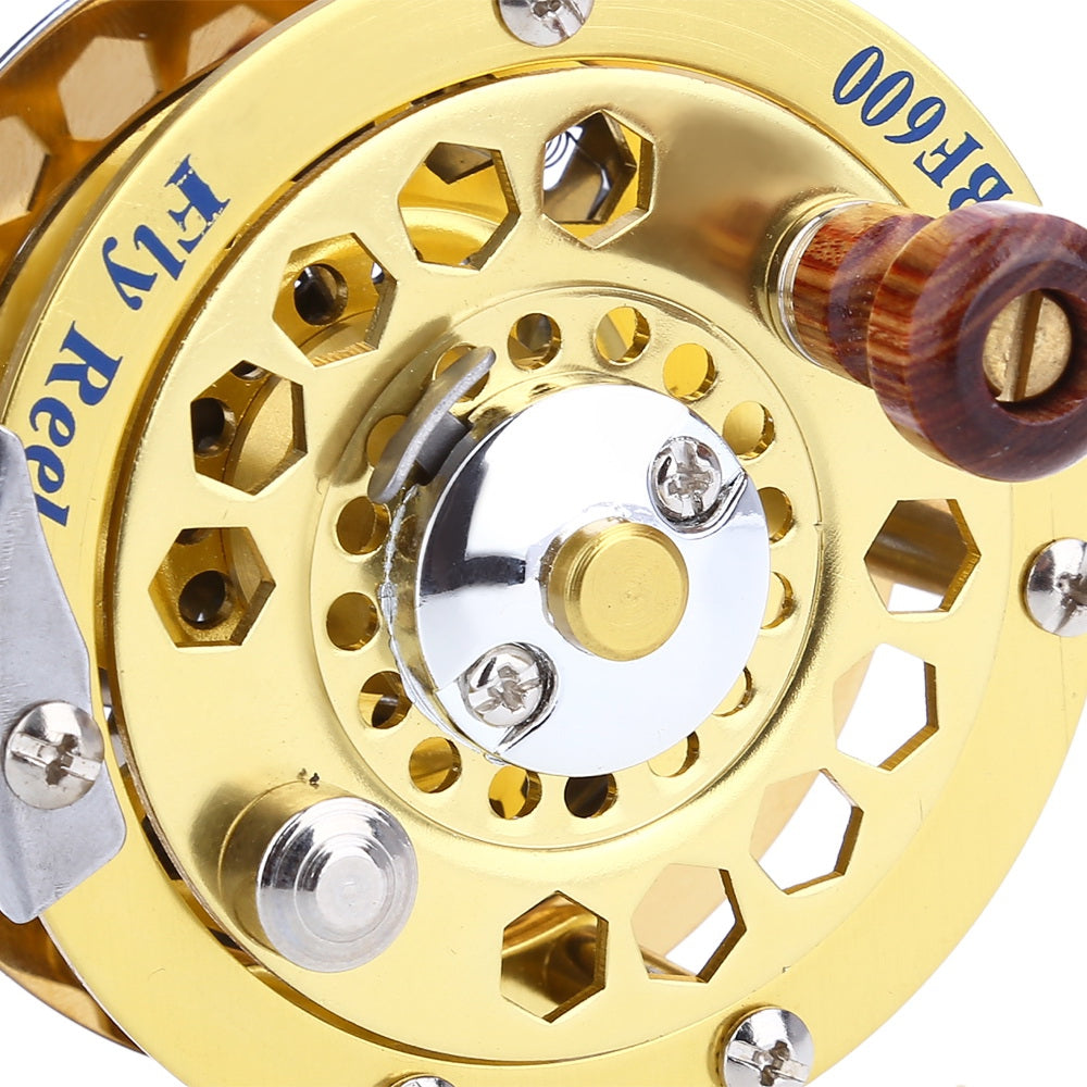 BF600 Metal Fly Reel Fishing Tackle Gold Disk Drag Ocean Lake Stream Pool Accessory