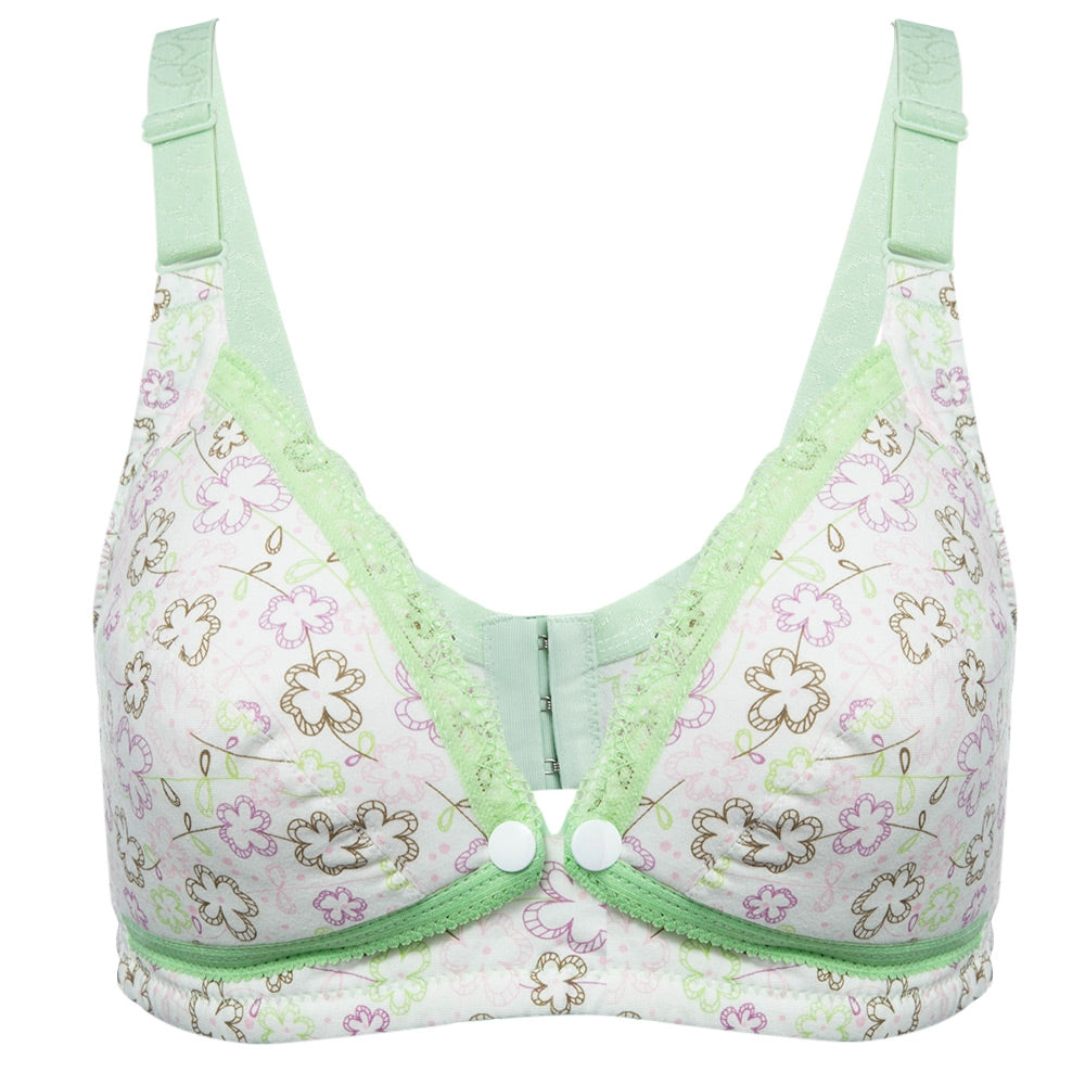 Adjustable Floral Print Front Button Wirefree Cotton Maternity Breastfeeding Nursing Bra