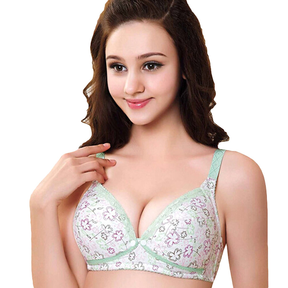 Adjustable Floral Print Front Button Wirefree Cotton Maternity Breastfeeding Nursing Bra