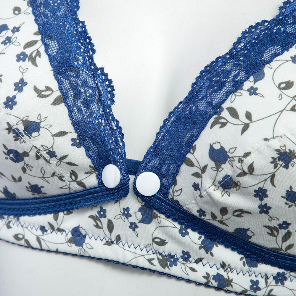 Adjustable Floral Print Front Button Wirefree Cotton Maternity Breastfeeding Nursing Bra