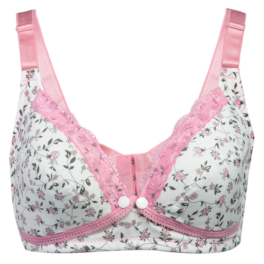 Adjustable Floral Print Front Button Wirefree Cotton Maternity Breastfeeding Nursing Bra