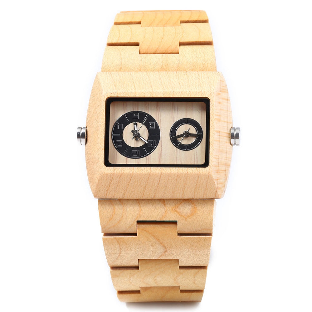 BEWELL ZS - W021C Men Quartz Watch Rectangle Dial Working Sub-dial Wooden Wristwatch