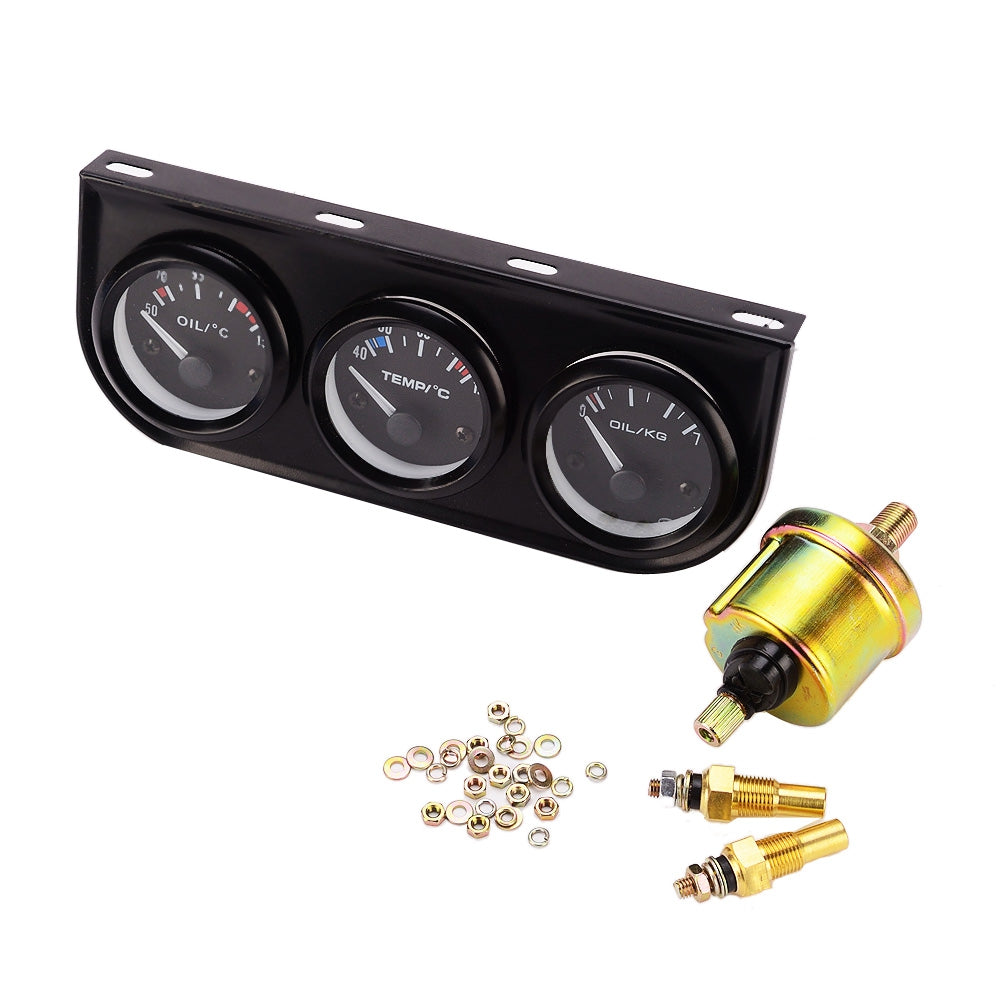 B735 52MM 3 in1 Car Accuracy Meter Auto Gauge Water Temperature Oil Pressure Sensor Triple Kit