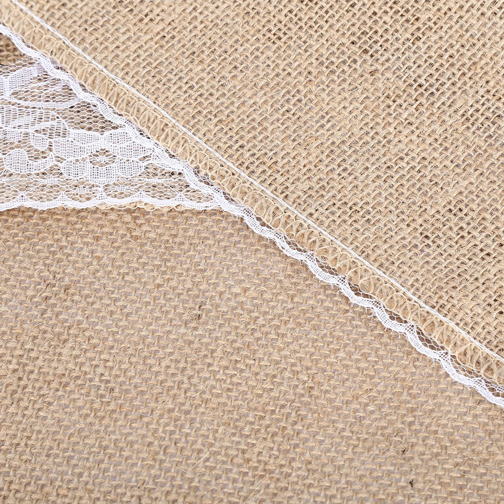 12 x 108 Inches White Burlap Lace Hessian Natural Jute Table Runner for Wedding Party Table Deco...