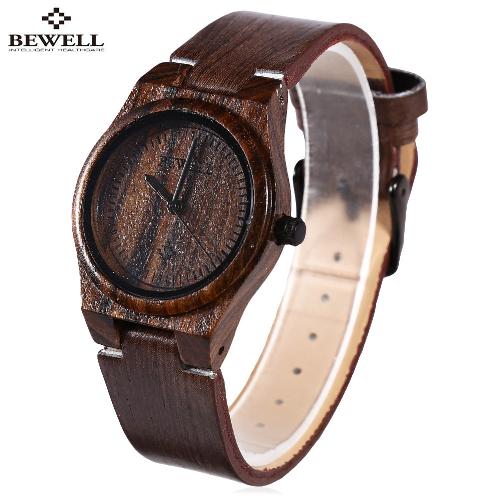 BEWELL ZS - W105CL Female Quartz Watch Leather Strap Wooden Wristwatch