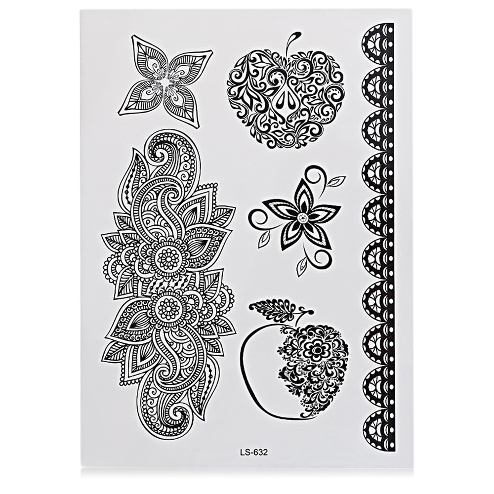 Black Tattoo Sticker Temporary Flower Lace Metal Pattern Inspired Body Art