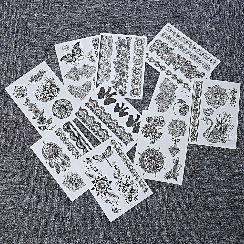 Black Tattoo Sticker Temporary Flower Lace Metal Pattern Inspired Body Art