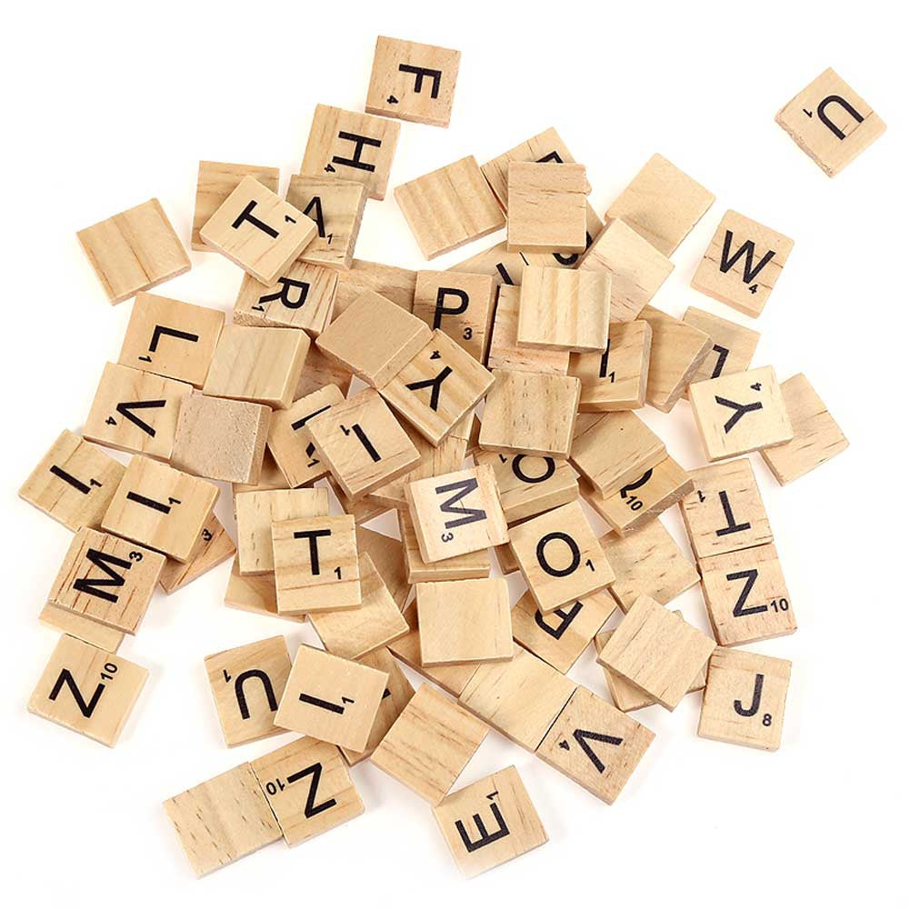 100pcs Wooden Scrabble Tiles Capital Letters Board Alphabet Toy