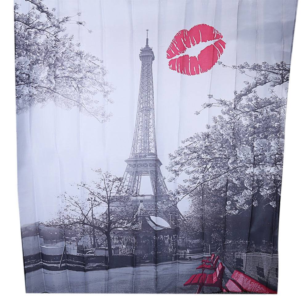 Cityscape Grey Paris Eiffel Tower Red Lip Design Pattern Waterproof Polyester Bath Curtain with ...