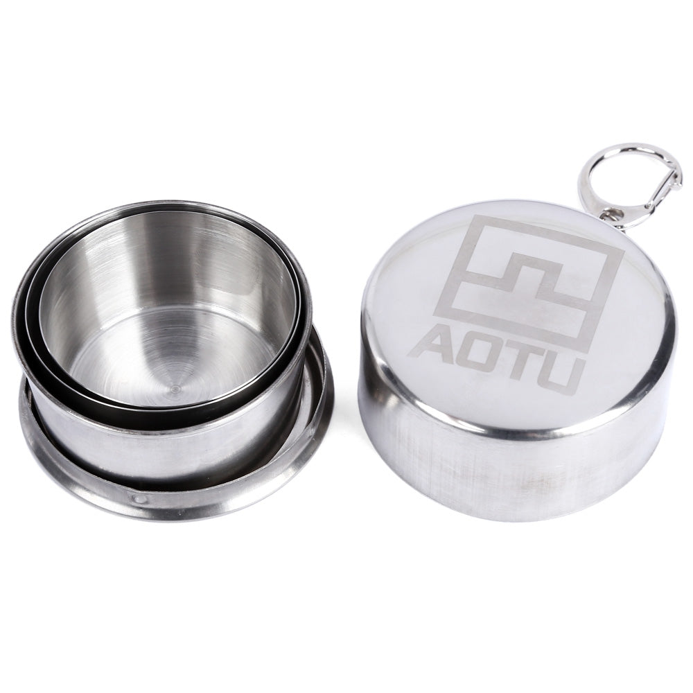 AOTU Telescopic Stainless Steel Cup with Buckle Three Section Outdoor Tool