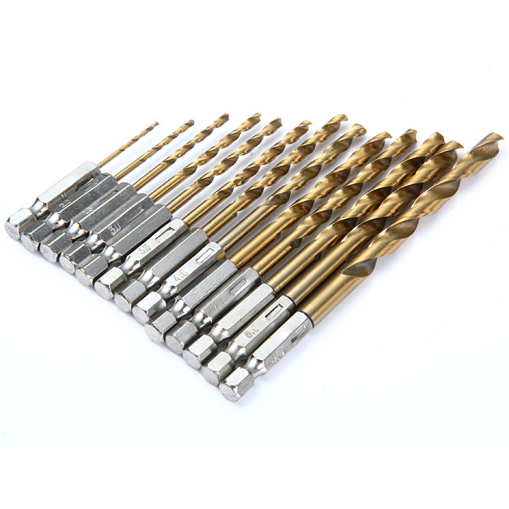 13PCS 1.5mm - 6.5mm Titanium Coated HSS Drill Bit Set 0.25 inch Hex Shank