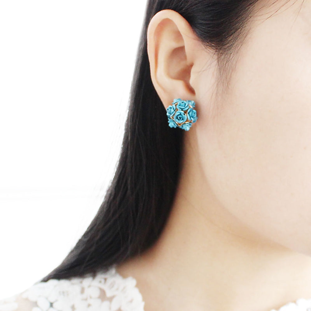 3D Rose Rhinestone Embellishment Hollow Stud Earrings for Women