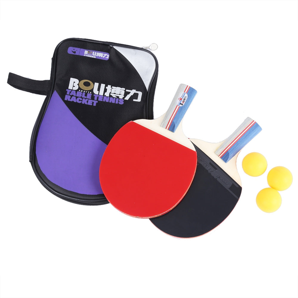 BOLI Table Tennis Ping Pong Racket Set Two Pimples-in Rubber Bats Three Balls