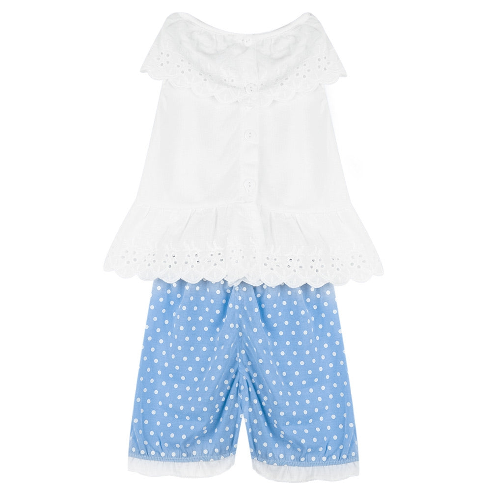 2pcs Cute Babies Cotton Round Neck Tops Polka Dot Shorts
