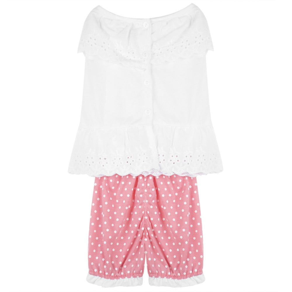 2pcs Cute Babies Cotton Round Neck Tops Polka Dot Shorts