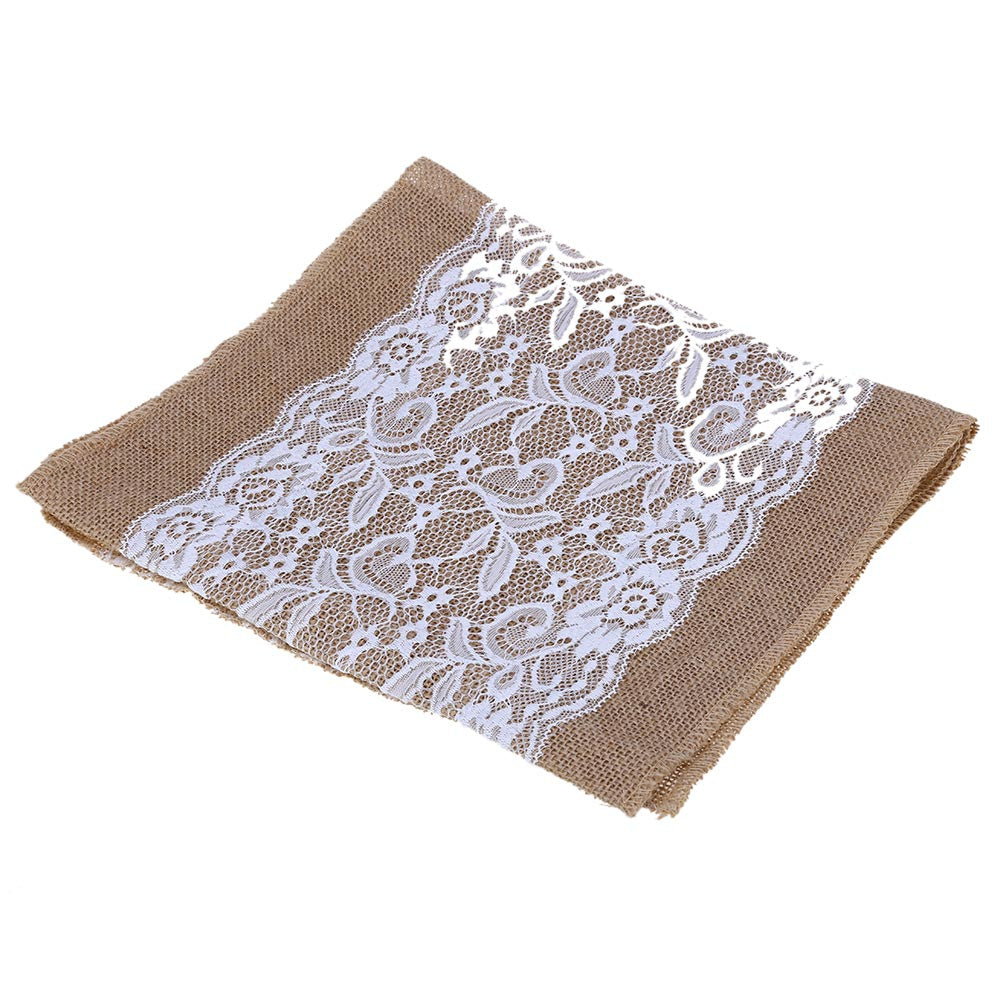 Burlap Lace Table Runner Natural Jute Wedding Festival Decoration Crafts