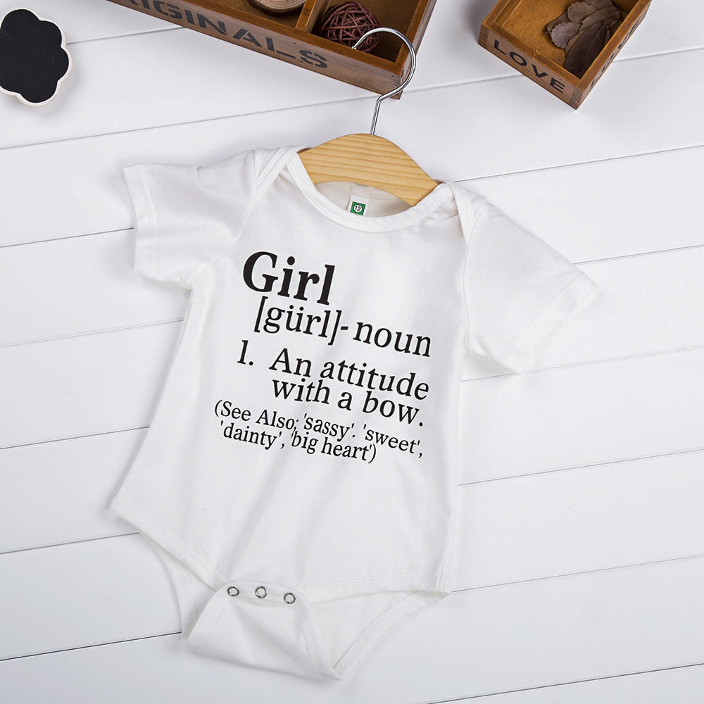 Cute Letter Printed Round Neck Short Sleeve Babies Rompers