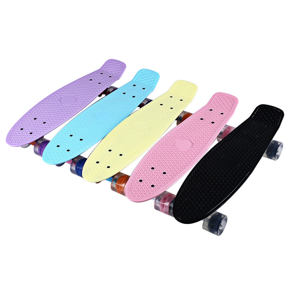 22 Inches Mini Cruiser Banana Style Longboard Pastel Color Board with LED Flashing Wheels