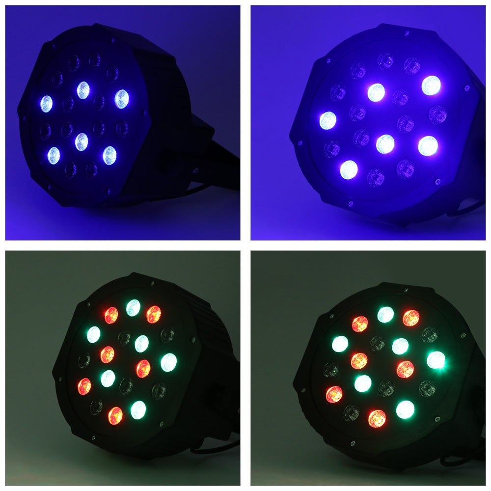 2pcs 18W LED RGB Stage Par Light with DMX-512 Control for Disco DJ