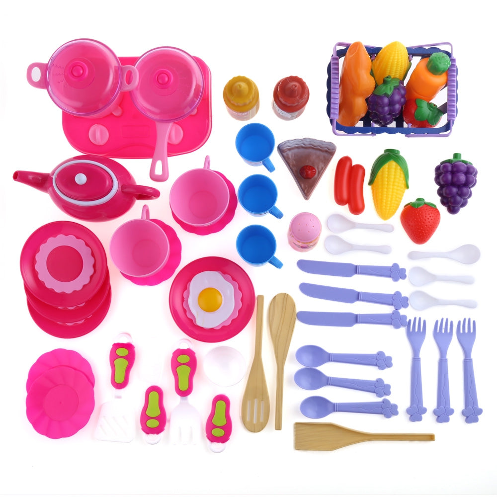 54pcs Kid Kitchen Pretend Cookware Vegetable Fruit Play Toy Set