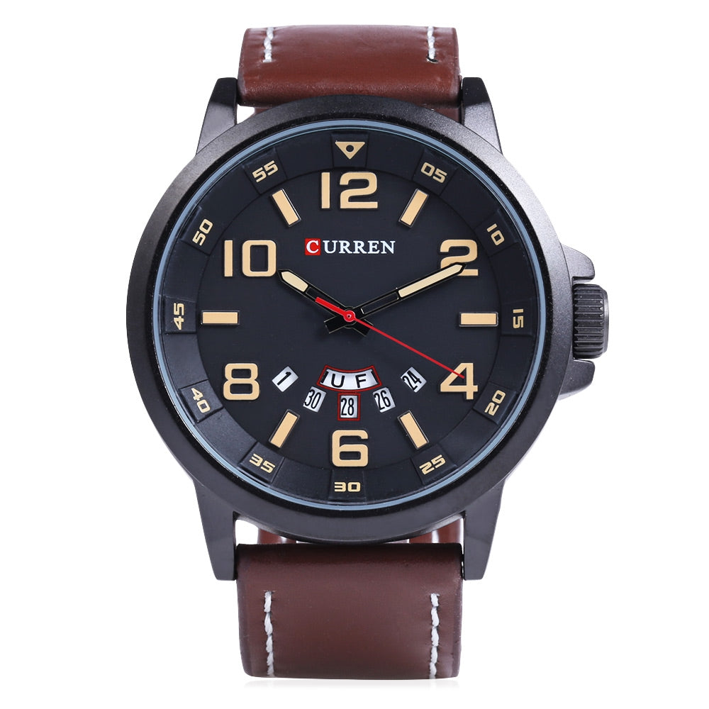CURREN 8240 Fashion Water Resistant Male Quartz Watch with Leather Strap